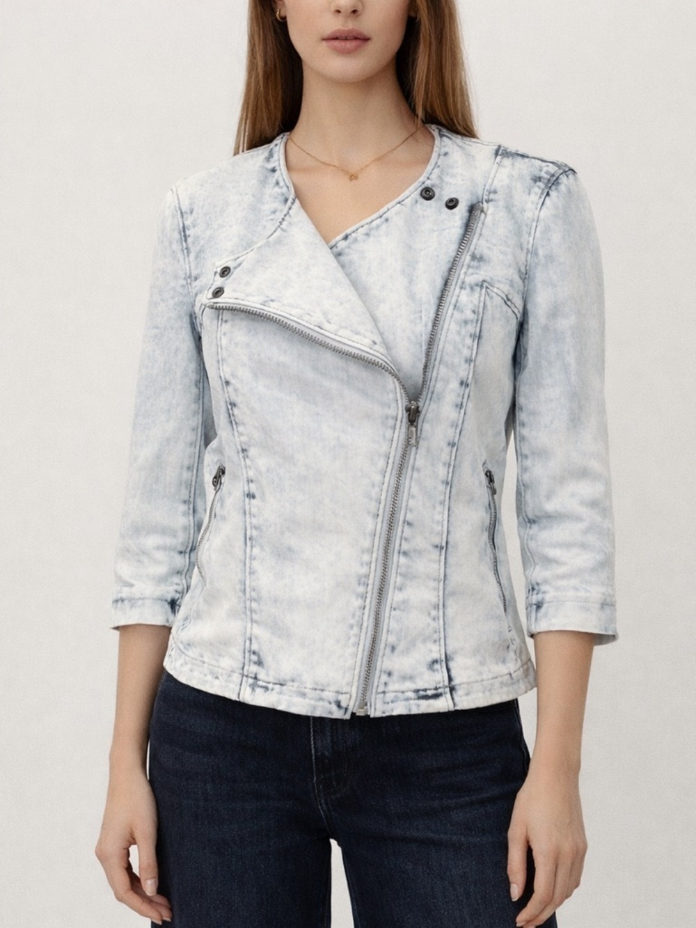 Helmut Lang Acid Wash Denim Moto Jacket XS Blue Edgy Cool 80s Retro Festival